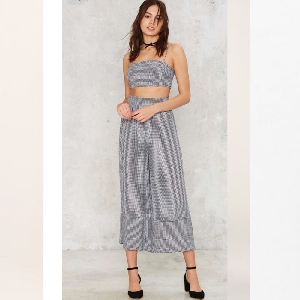 After Party Nasty Gal Houndstooth Two Piece Set Crop Top & Pants Sz Xs